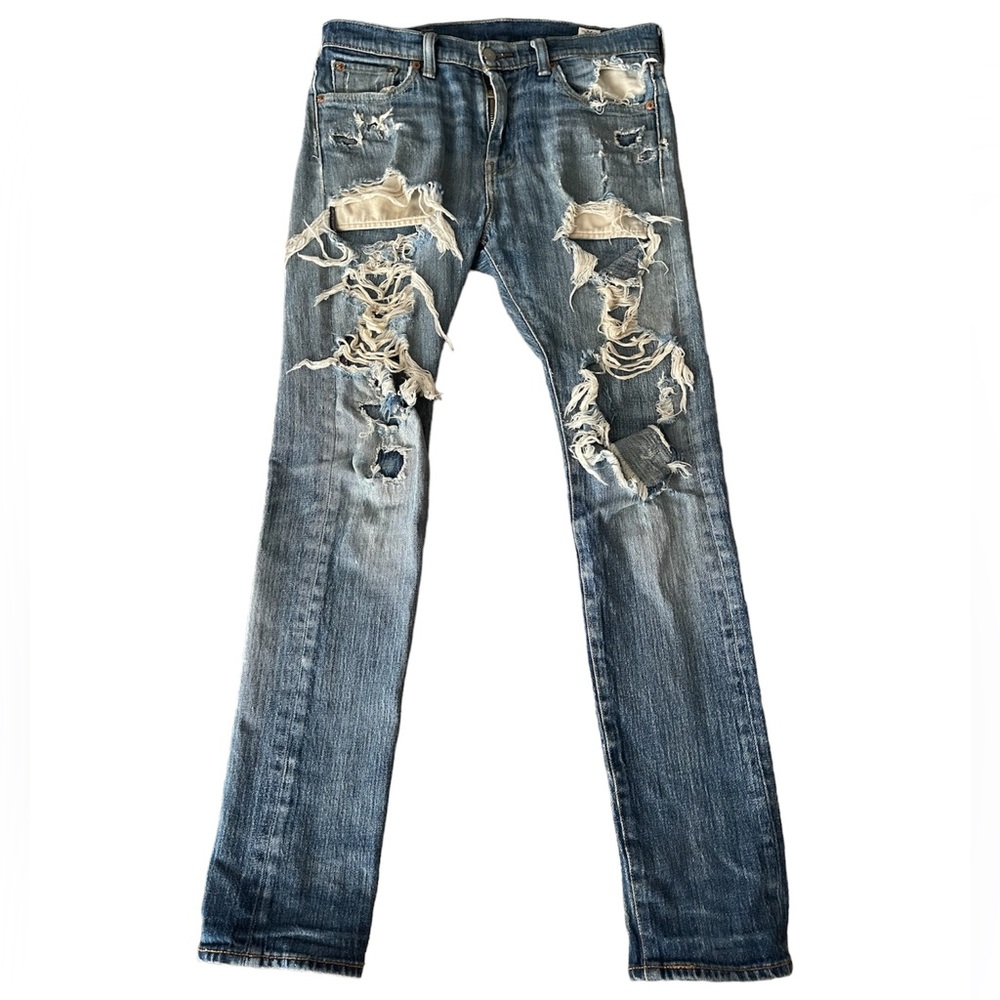 Levi's 510 Super Skinny Distressed White Oak Cone Denim Blue Jeans 30W x 32L